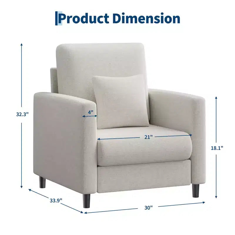 Lounge Sofa  A modern single upholstered chair suitable for living room or bedroom, featuring a mid-century wooden frame, comfortable and compact.