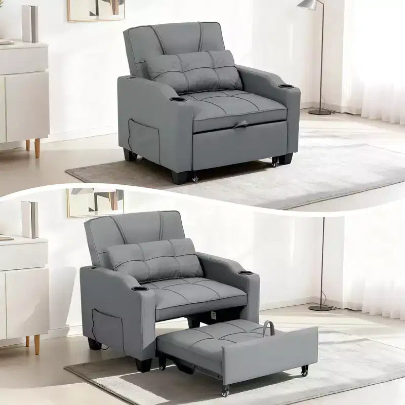 3-in-1 Convertible Sofa Bed - Pull-out sofa chair with adjustable backrest, cup holder, and side pockets - space-saving, suitable for living room