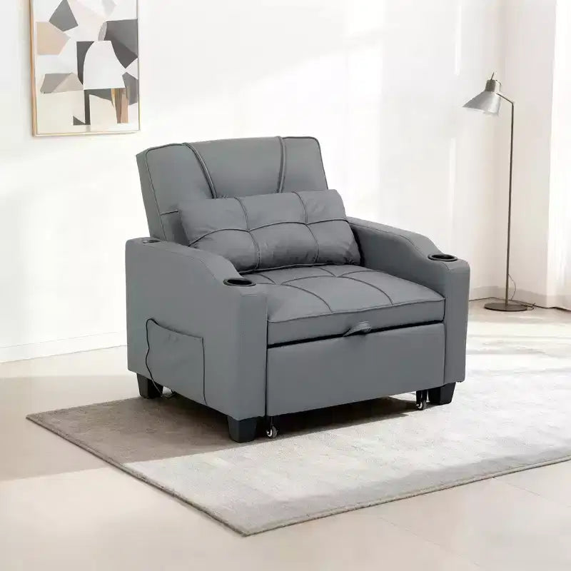 3-in-1 Convertible Sofa Bed - Pull-out sofa chair with adjustable backrest, cup holder, and side pockets - space-saving, suitable for living room