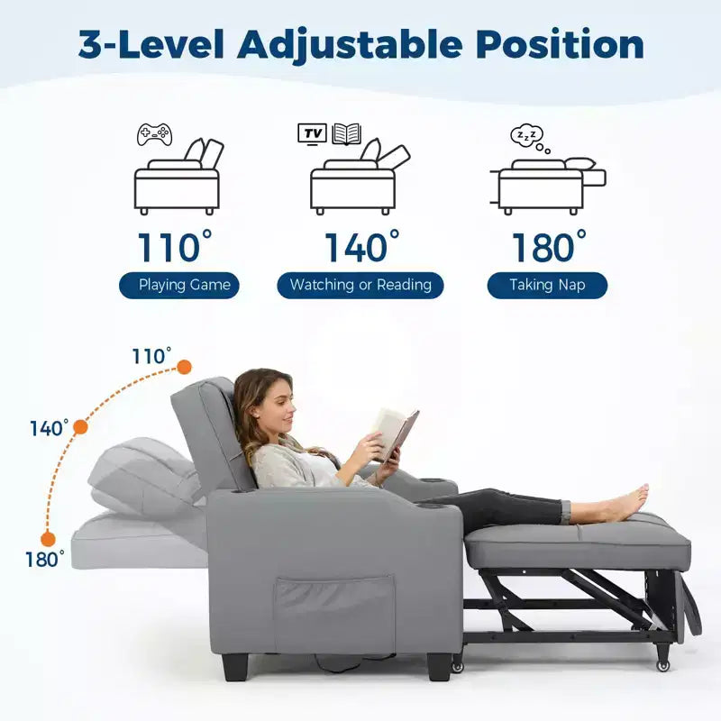 3-in-1 Convertible Sofa Bed - Pull-out sofa chair with adjustable backrest, cup holder, and side pockets - space-saving, suitable for living room