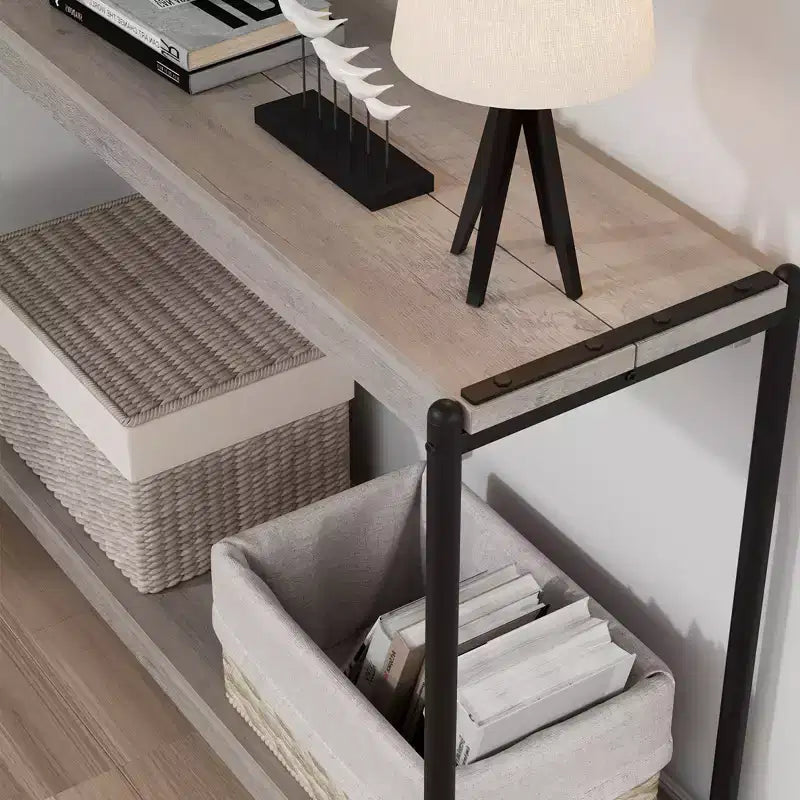 Mesa Consola de Granja de 40" con 2 Estantes, Sofá y Mesa de Entrada de Listones Grises