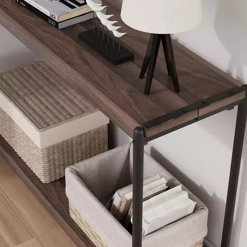 Mesa Consola de Granja de 40" con 2 Estantes, Sofá y Mesa de Entrada de Listones Grises
