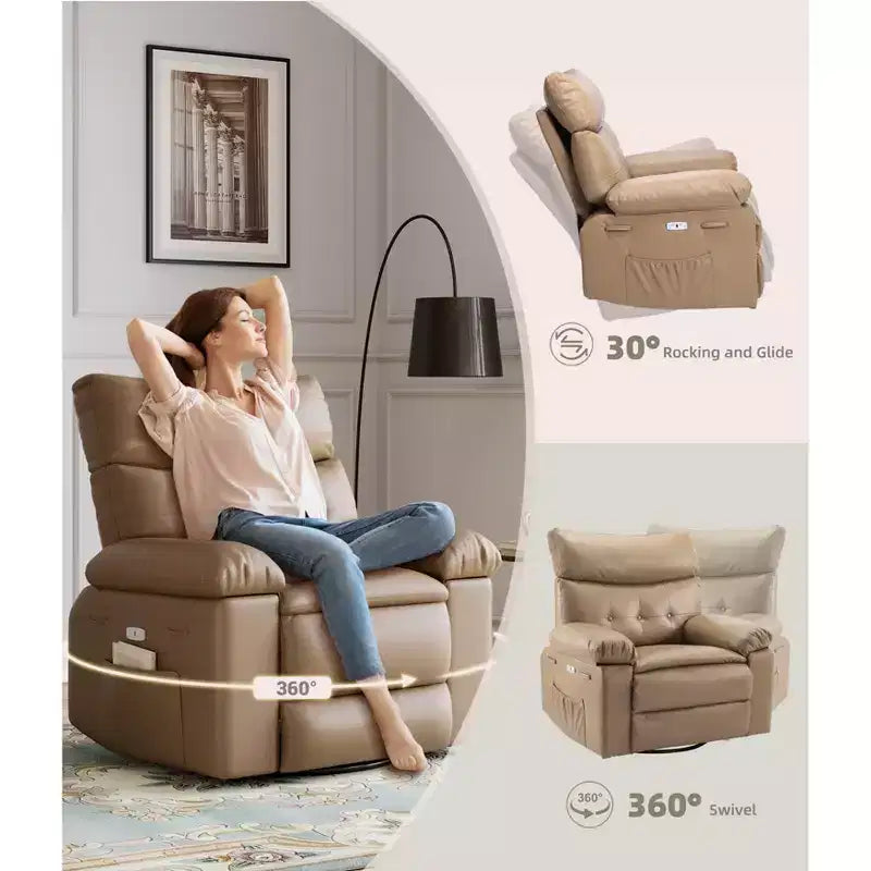 Power Lift Recliner Chair with Massage & Heat, Faux Leather Electric Lifting Recliners, Wide Reclining Sofa w/Side Pockets for Living Room