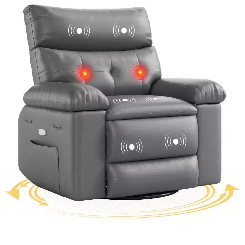Sillón Reclinable Eléctrico Power Lift con Masaje y Calor, Sillones Reclinables Eléctricos de Polipiel, Sofá Reclinable Ancho con Bolsillos Laterales para Sala de Estar