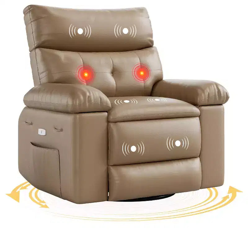 Sillón Reclinable Eléctrico Power Lift con Masaje y Calor, Sillones Reclinables Eléctricos de Polipiel, Sofá Reclinable Ancho con Bolsillos Laterales para Sala de Estar