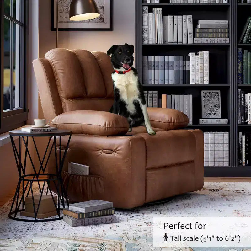 Rocking chair/recliner, small swivel rocking sofa chair with heating and vibration massage functions, leather baby room recliner with cup holder
