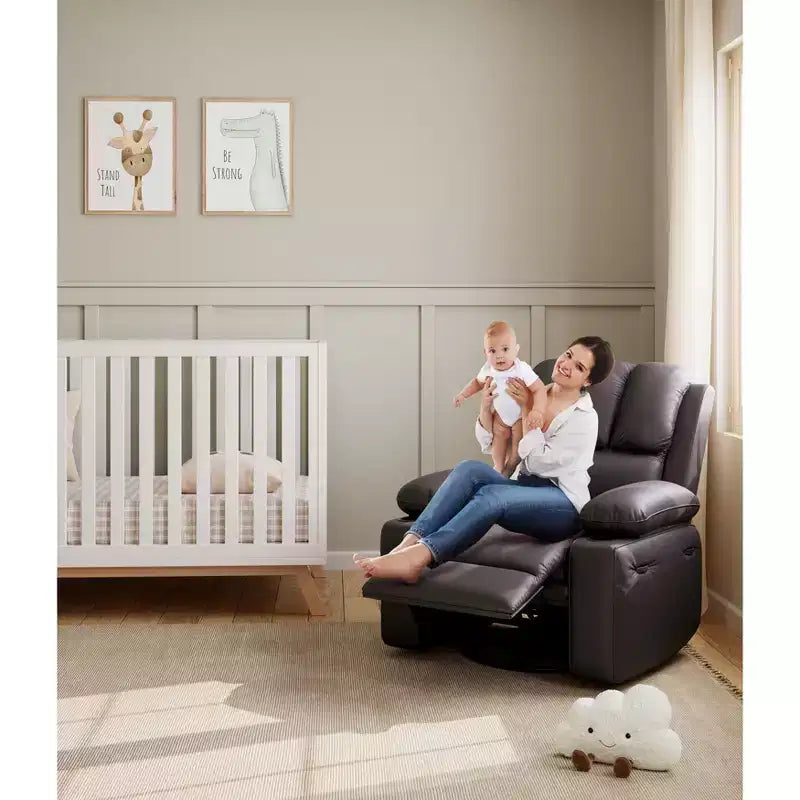 Extra-large recliner for living room  PU leather swivel rocking chair with massage and heating functions, cup holder, side pockets