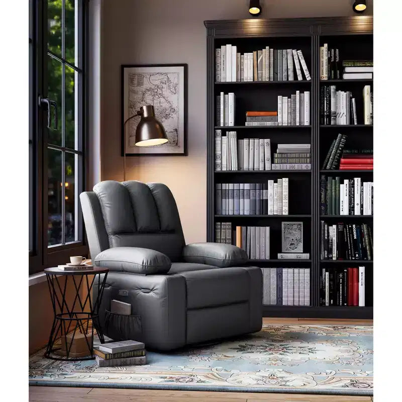 Extra-large recliner for living room  PU leather swivel rocking chair with massage and heating functions, cup holder, side pockets