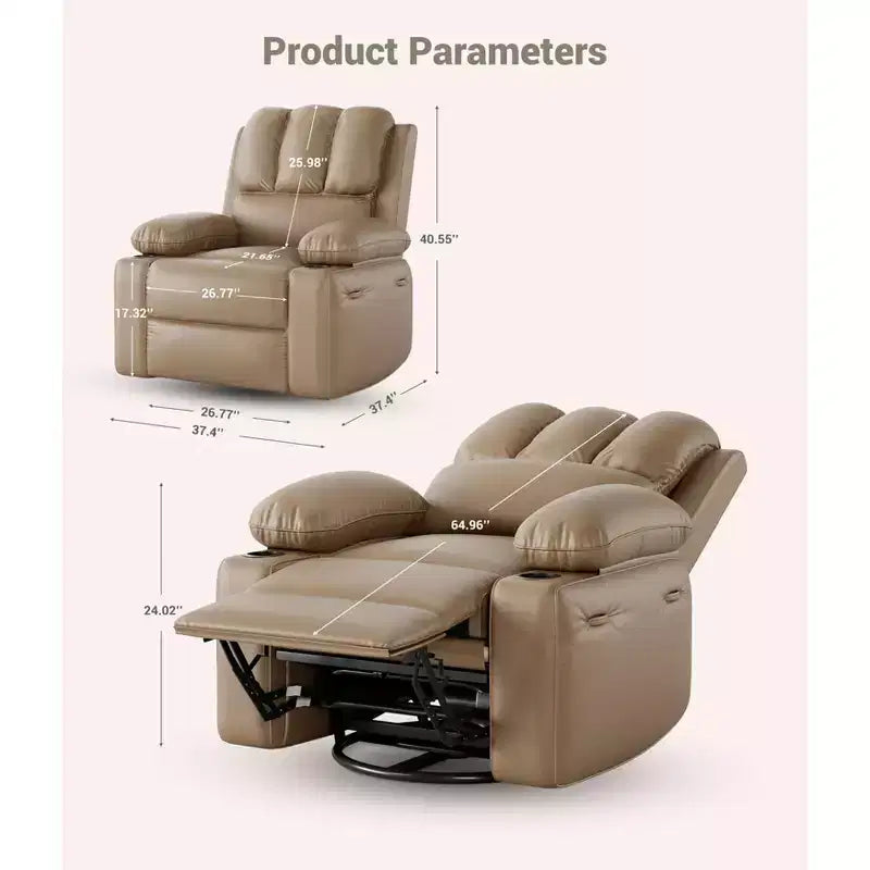 Extra-large recliner for living room  PU leather swivel rocking chair with massage and heating functions, cup holder, side pockets