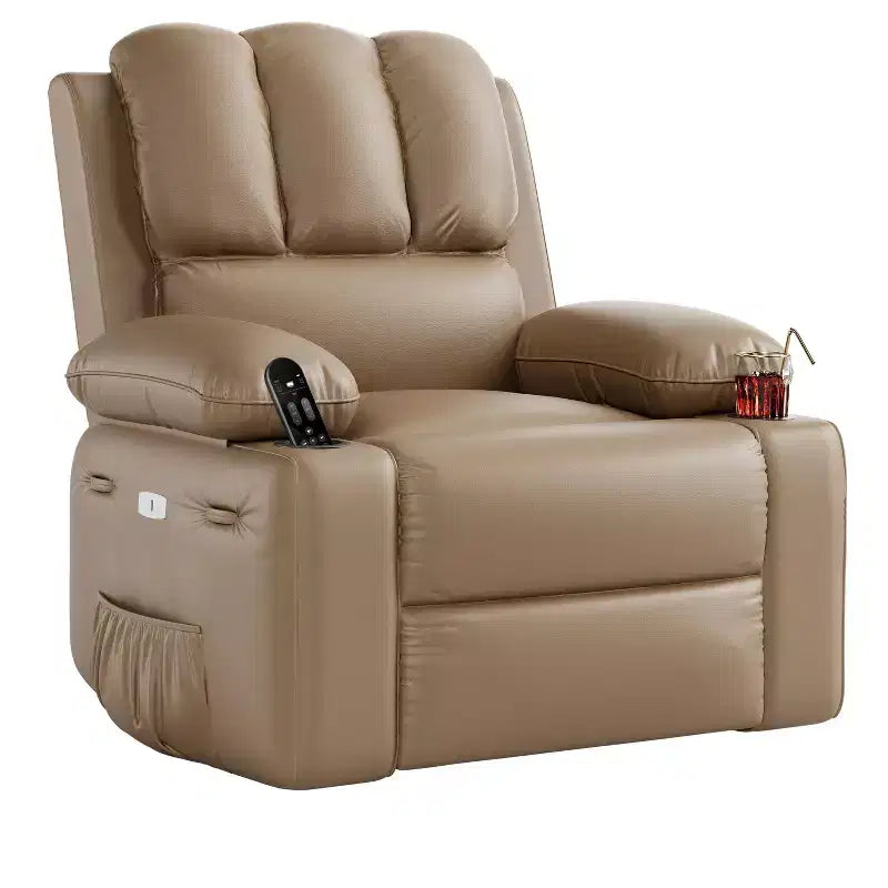 Fauteuil inclinable extra-large pour salon, en cuir PU, pivotant et à bascule, avec fonctions massage et chauffage, porte-gobelet et poches latérales