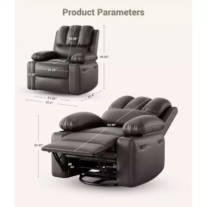 Recliner Chair for Living Room with Massage & Heat, Swivel Rocking Recliner Sofa, Cup Holders, Side Pocket, Ergonomic Lounge, NurseryBedroom