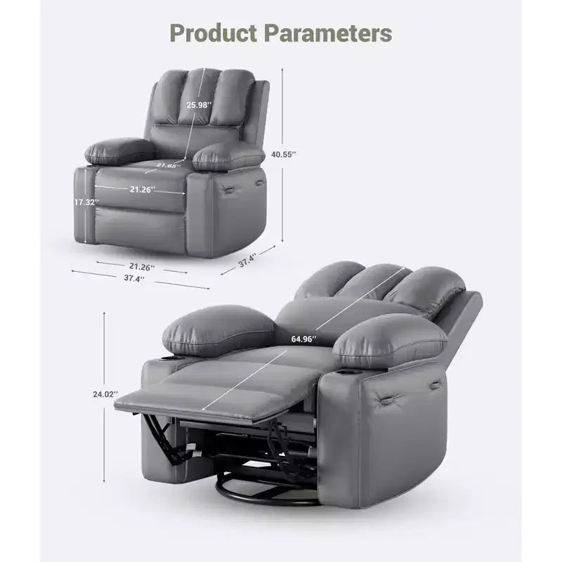 Recliner Chair for Living Room with Massage & Heat, Swivel Rocking Recliner Sofa, Cup Holders, Side Pocket, Ergonomic Lounge, NurseryBedroom