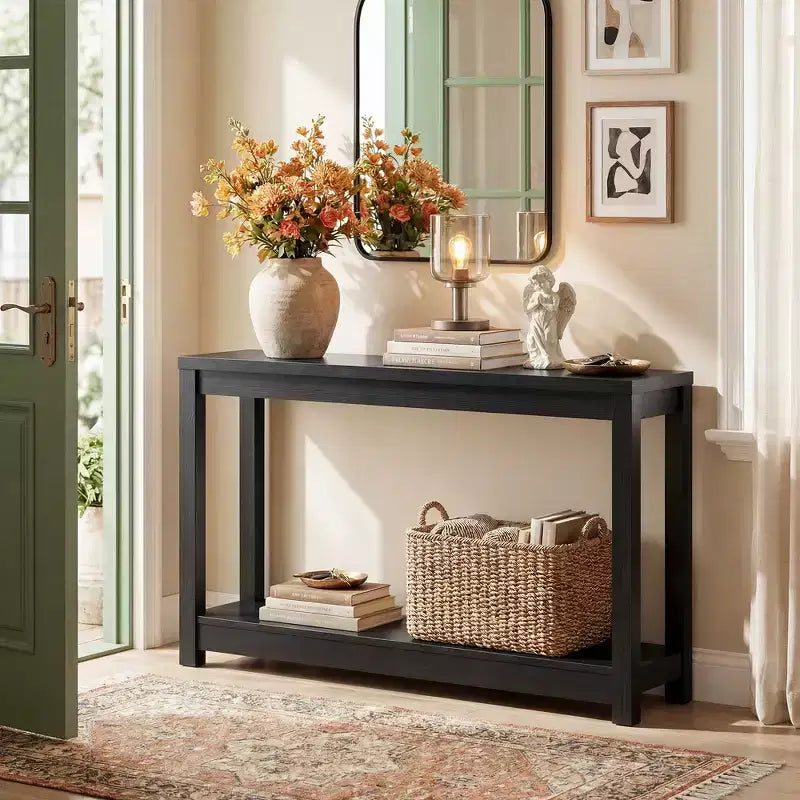 Console étroite de 47 po avec étagère de rangement, table d'entrée étroite derrière le canapé