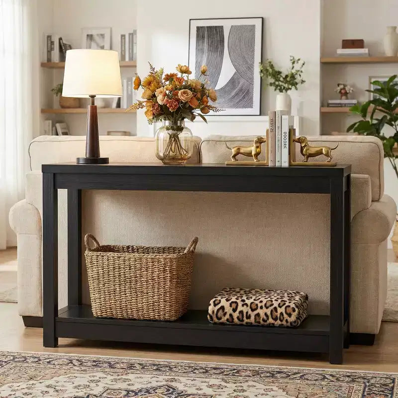 Console étroite de 47 po avec étagère de rangement, table d'entrée étroite derrière le canapé