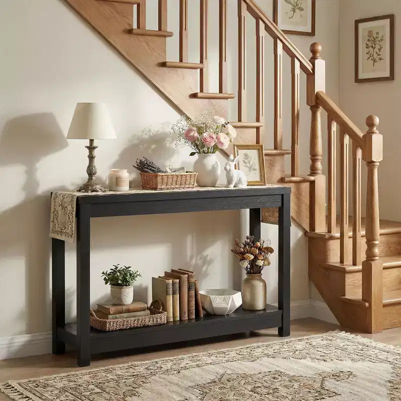 Console étroite de 47 po avec étagère de rangement, table d'entrée étroite derrière le canapé
