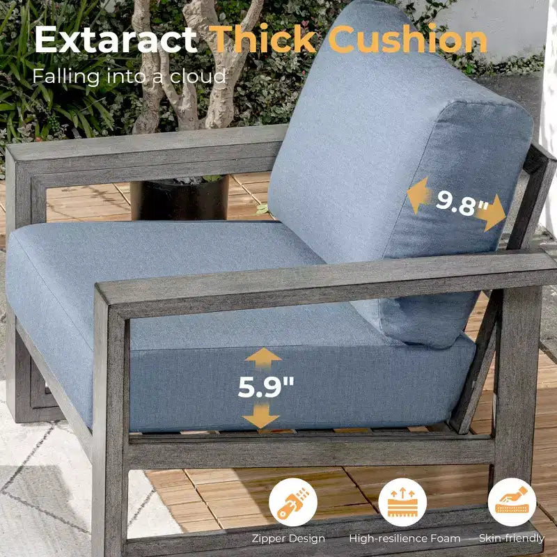 Juego de muebles de patio de aluminio HAPPATIO, juego de conversación de exterior de gran tamaño de 3 piezas con asientos profundos y reposabrazos anchos, funda Sunbrella incluida