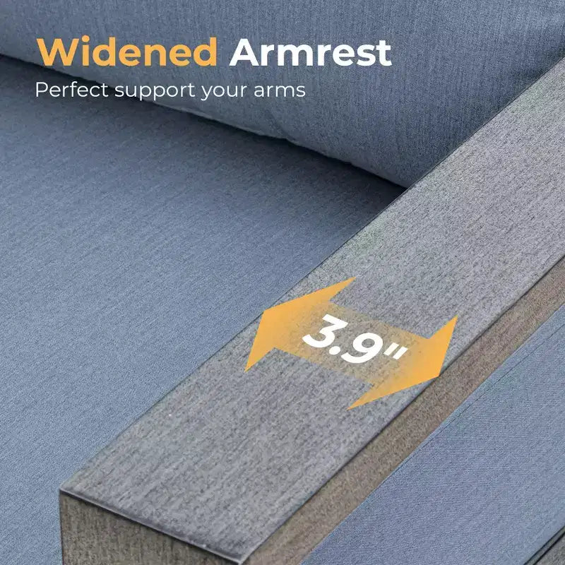 Juego de muebles de patio de aluminio HAPPATIO, juego de conversación de exterior de gran tamaño de 3 piezas con asientos profundos y reposabrazos anchos, funda Sunbrella incluida