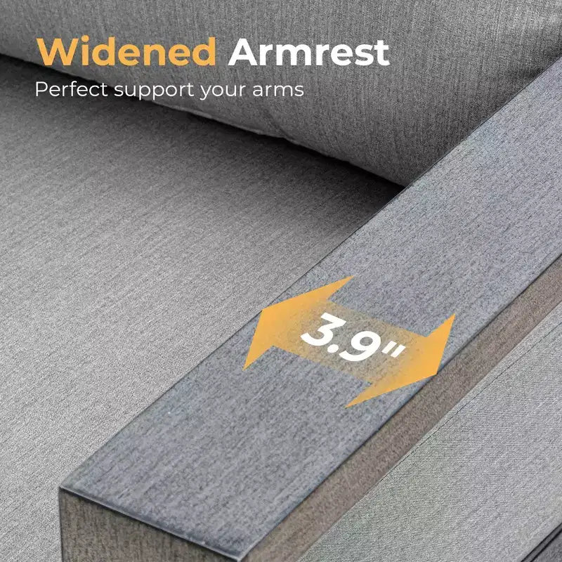 Juego de muebles de patio de aluminio HAPPATIO, juego de conversación de exterior de gran tamaño de 3 piezas con asientos profundos y reposabrazos anchos, funda Sunbrella incluida