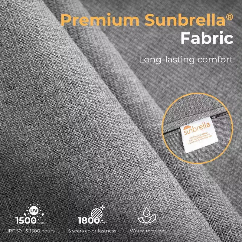 Juego de muebles de patio de aluminio HAPPATIO, juego de conversación de exterior de gran tamaño de 3 piezas con asientos profundos y reposabrazos anchos, funda Sunbrella incluida