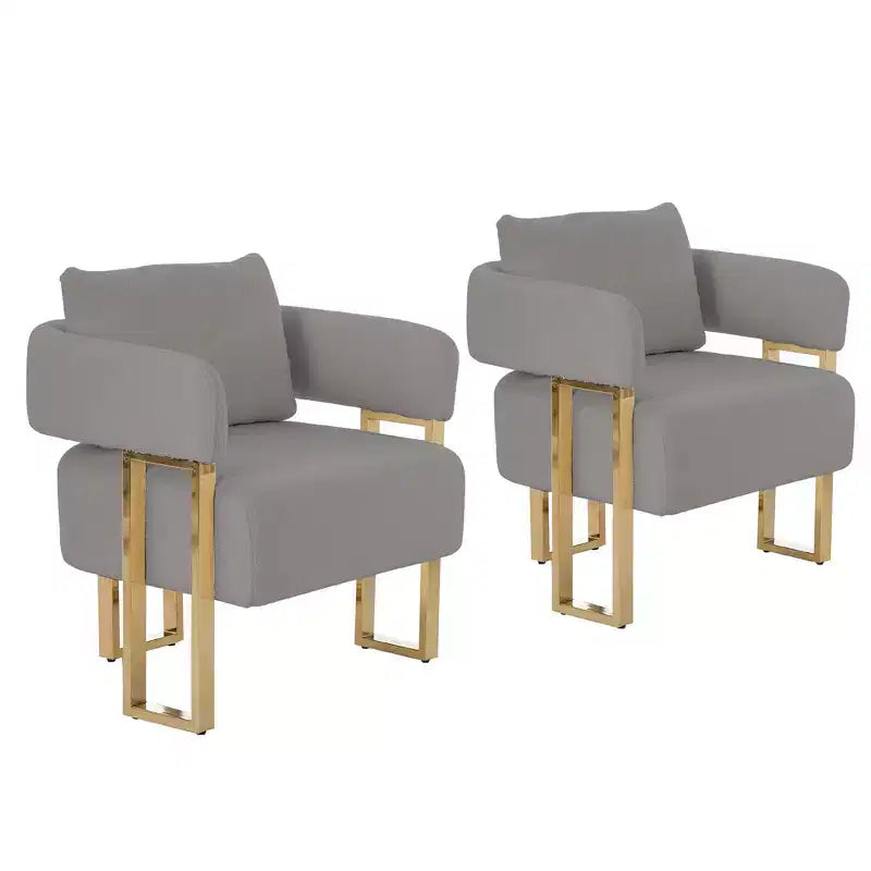 Juego de 2 sillones modernos, tapizados en forro polar tipo borrego con patas de metal dorado