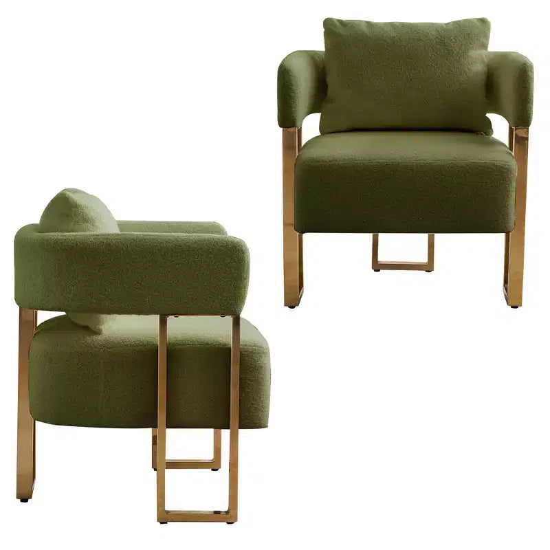 Juego de 2 sillones modernos, tapizados en forro polar tipo borrego con patas de metal dorado