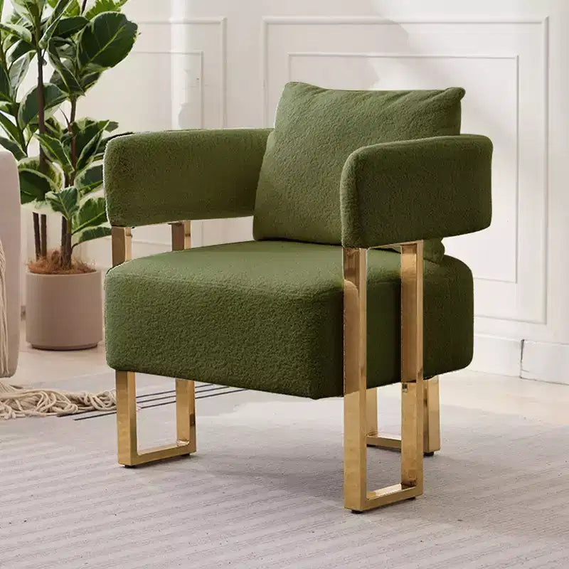 Juego de 2 sillones modernos, tapizados en forro polar tipo borrego con patas de metal dorado