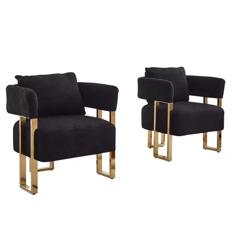 Juego de 2 sillones modernos, tapizados en forro polar tipo borrego con patas de metal dorado