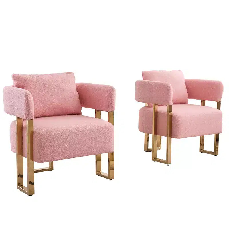 Juego de 2 sillones modernos, tapizados en forro polar tipo borrego con patas de metal dorado