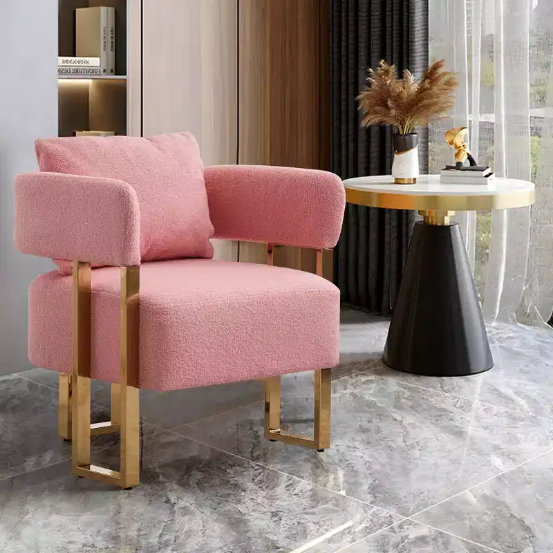 Juego de 2 sillones modernos, tapizados en forro polar tipo borrego con patas de metal dorado