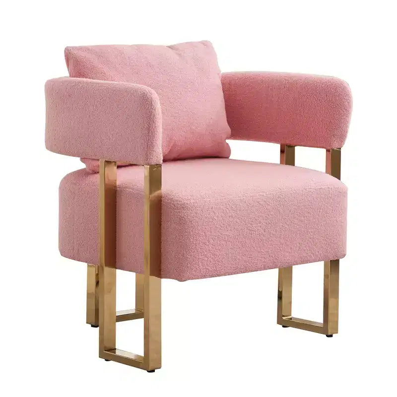 Juego de 2 sillones modernos, tapizados en forro polar tipo borrego con patas de metal dorado
