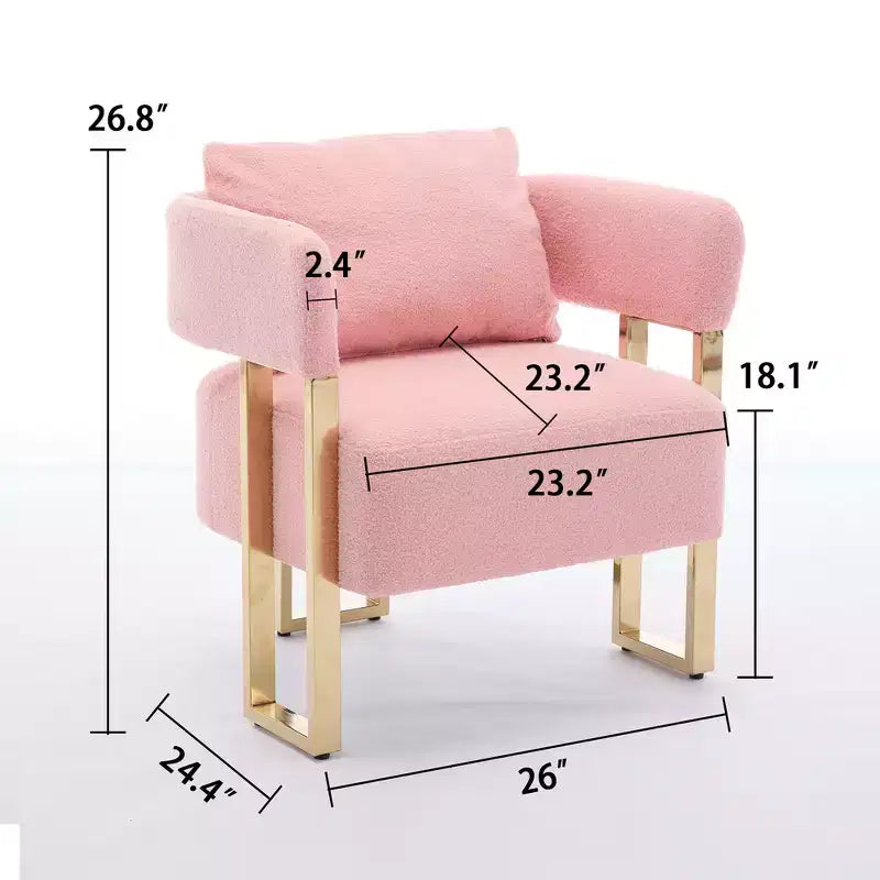 Juego de 2 sillones modernos, tapizados en forro polar tipo borrego con patas de metal dorado