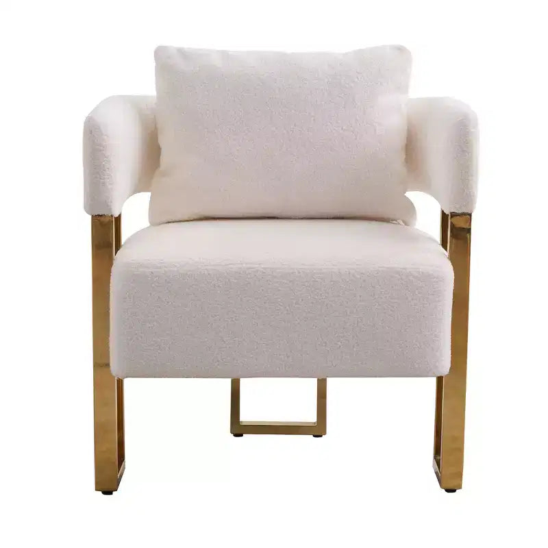 Juego de 2 sillones modernos, tapizados en forro polar tipo borrego con patas de metal dorado