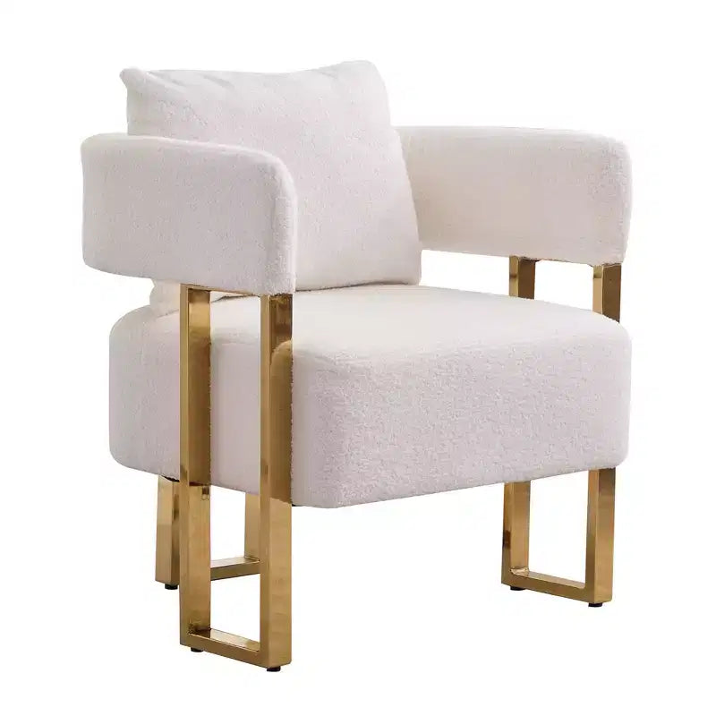 Juego de 2 sillones modernos, tapizados en forro polar tipo borrego con patas de metal dorado