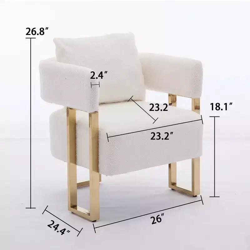 Juego de 2 sillones modernos, tapizados en forro polar tipo borrego con patas de metal dorado