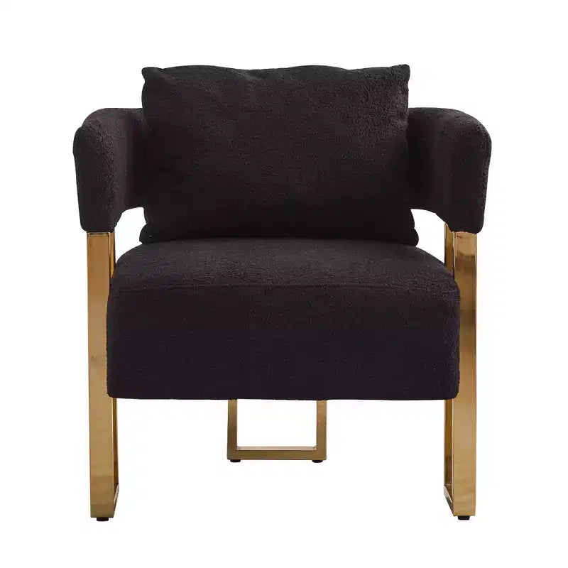 Juego de 2 sillones modernos, tapizados en forro polar tipo borrego con patas de metal dorado