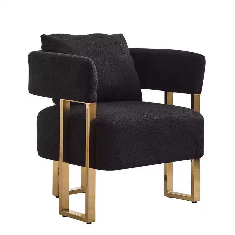Juego de 2 sillones modernos, tapizados en forro polar tipo borrego con patas de metal dorado