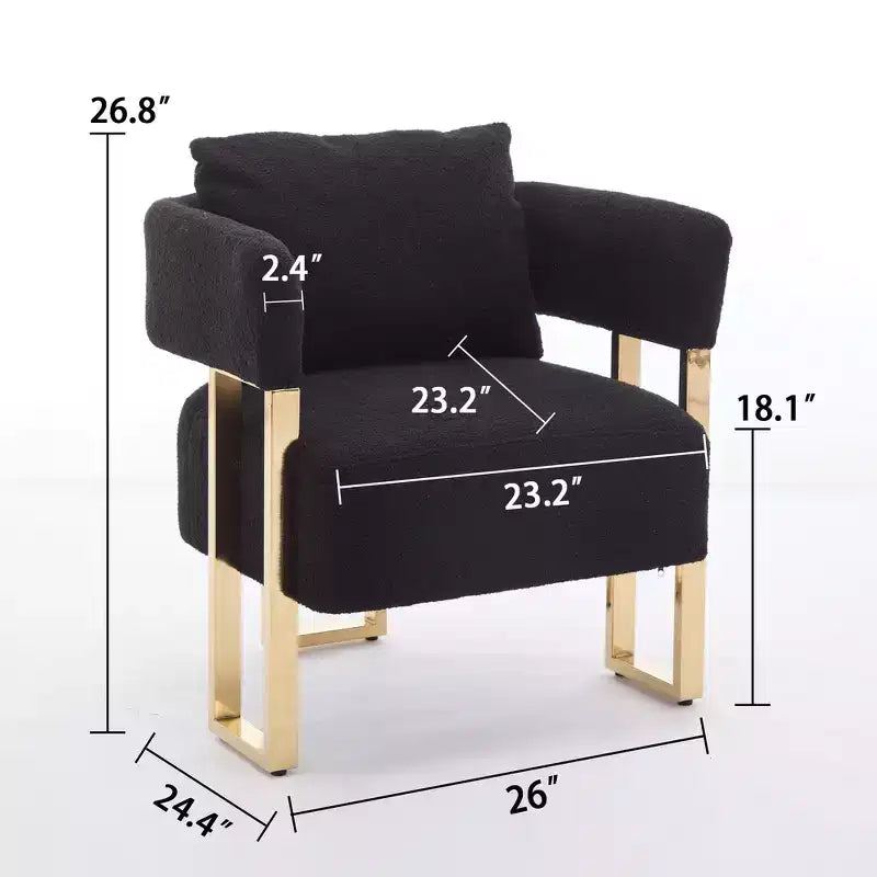 Juego de 2 sillones modernos, tapizados en forro polar tipo borrego con patas de metal dorado