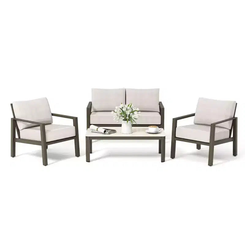 HAPPATIO Patio Conversation Set, 4-Piece Aluminum Oversized Patio Furniture Set with Rope Woven Backrest for Yard, Porch, Balcony