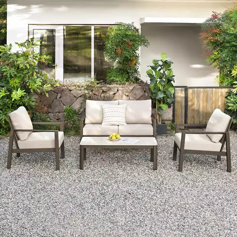Juego de conversación para patio HAPPATIO, juego de muebles de patio extragrande de aluminio de 4 piezas con respaldo de cuerda trenzada para patio, porche, balcón