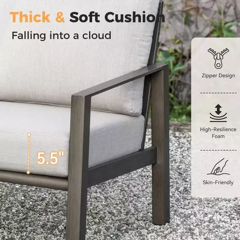 Juego de conversación para patio HAPPATIO, juego de muebles de patio extragrande de aluminio de 4 piezas con respaldo de cuerda trenzada para patio, porche, balcón