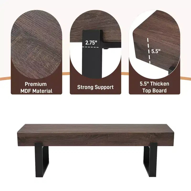 Banco de comedor rústico de 59 pulgadas con tablero de MDF y patas de metal para múltiples usos