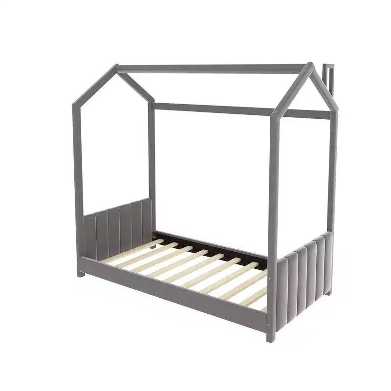 Cama de terciopelo para habitación infantil, gris