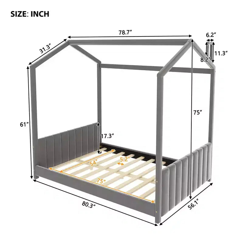 Cama de terciopelo para habitación infantil, gris