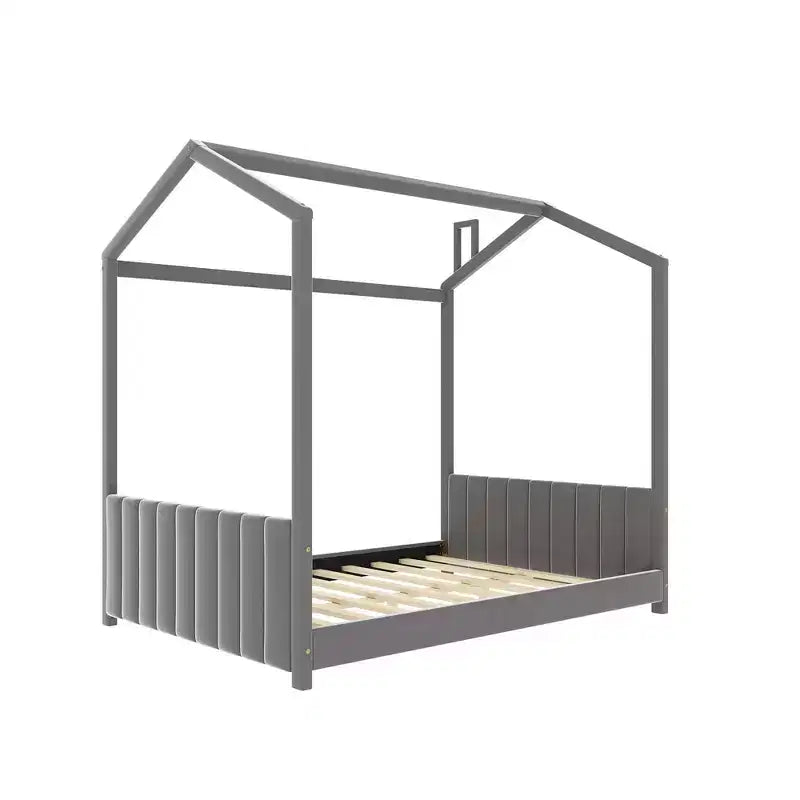 Cama de terciopelo para habitación infantil, gris