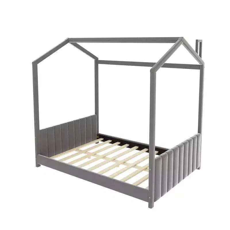 Cama de terciopelo para habitación infantil, gris