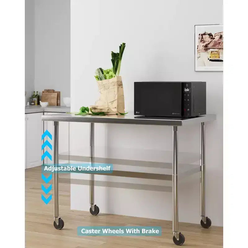 Table de préparation en acier inoxydable robuste, table de travail commerciale NSF avec étagère inférieure réglable pour cuisine, restaurant, maison, garage