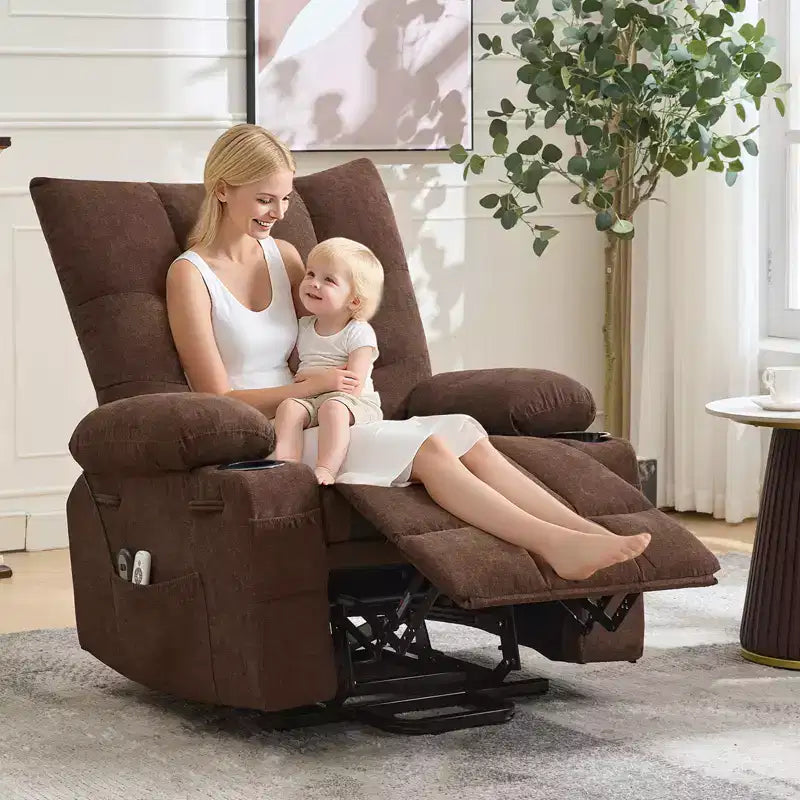 Oversized Lift Recliner Chair, Soft Padded Upholstery, Cup Holders, Side Pocket, Assisted Stand, Comfortable Lounge Recliner for Living Room, Bedroom
