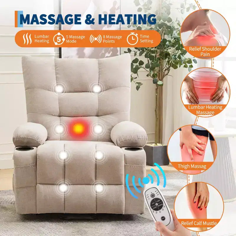 Oversized Lift Recliner Chair, Soft Padded Upholstery, Cup Holders, Side Pocket, Assisted Stand, Comfortable Lounge Recliner for Living Room, Bedroom