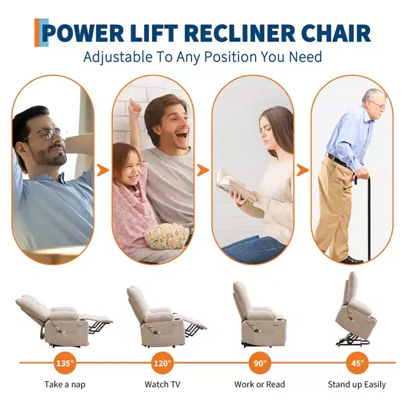 Oversized Lift Recliner Chair, Soft Padded Upholstery, Cup Holders, Side Pocket, Assisted Stand, Comfortable Lounge Recliner for Living Room, Bedroom