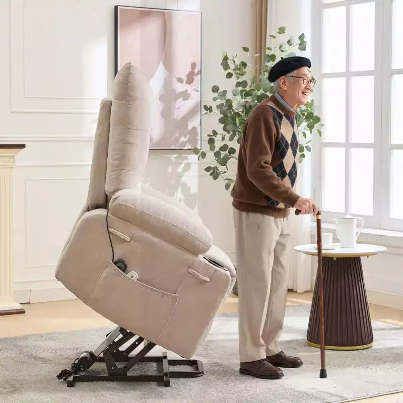 Oversized Lift Recliner Chair, Soft Padded Upholstery, Cup Holders, Side Pocket, Assisted Stand, Comfortable Lounge Recliner for Living Room, Bedroom